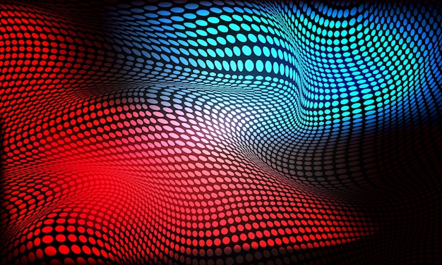抽象的な赤青円メッシュ波未来技術の背景に光 プレミアムベクター