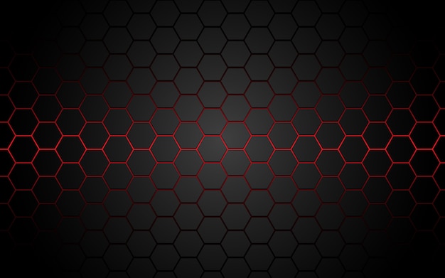 Abstract red light hexagon line in grey modern luxury futuristic. Premium Vector