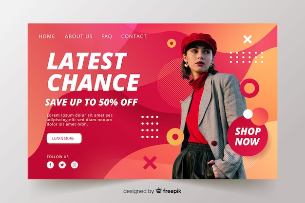 Abstract sales landing page with image Free Vector