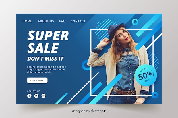 Abstract sales landing page with photo Free Vector