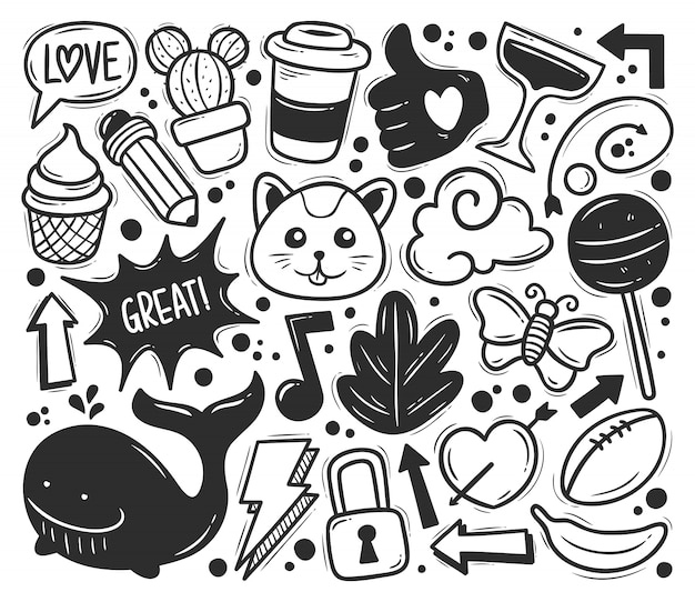 Abstract scribble icons hand drawn doodle coloring | Premium Vector