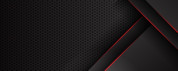 三角形のパターンと赤い照明線で抽象的なテンプレート黒背景 スポーツ技術のモダンなデザインコンセプト プレミアムベクター
