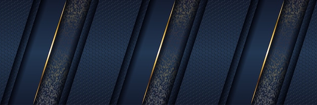 Abstract template dark blue luxury background with gold lighting lines Premium Vector