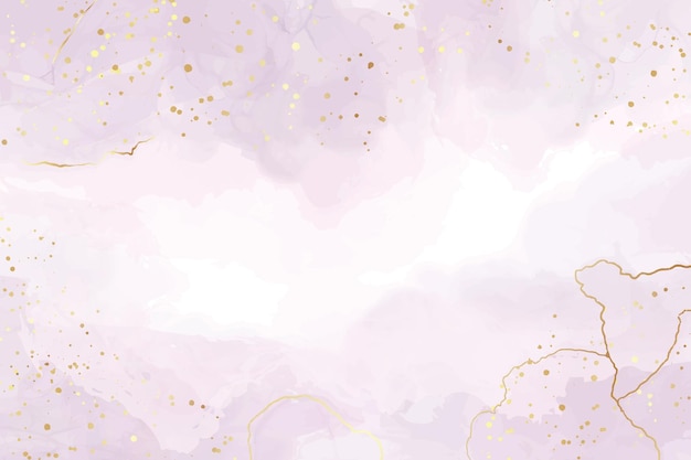  Abstract violet liquid watercolor background with golden stains and lines