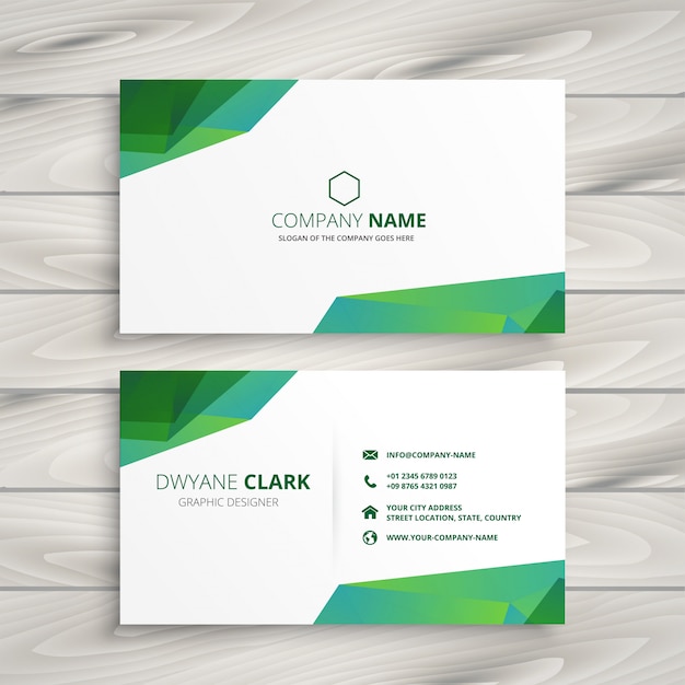 Abstract white business card with green\
shapes