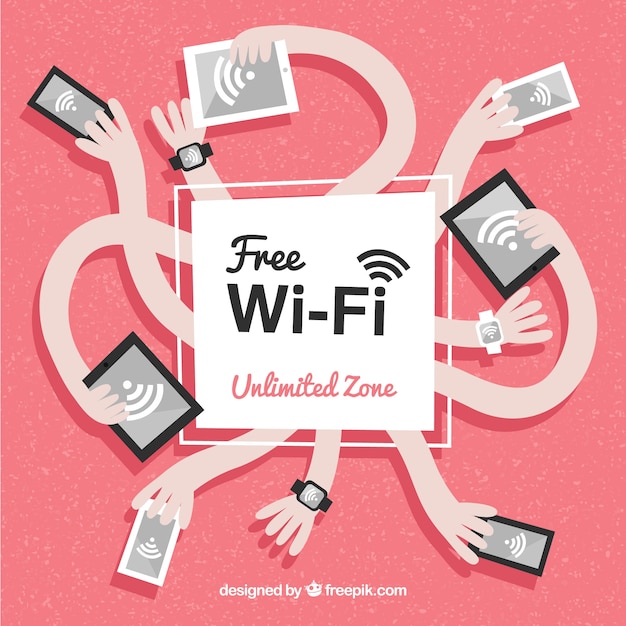 Download Free Abstract Wifi Background With Hands And Devices Free Vector Use our free logo maker to create a logo and build your brand. Put your logo on business cards, promotional products, or your website for brand visibility.