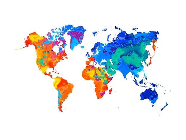 水彩画のスプラッシュから抽象的な世界地図 塗料のイラスト プレミアムベクター