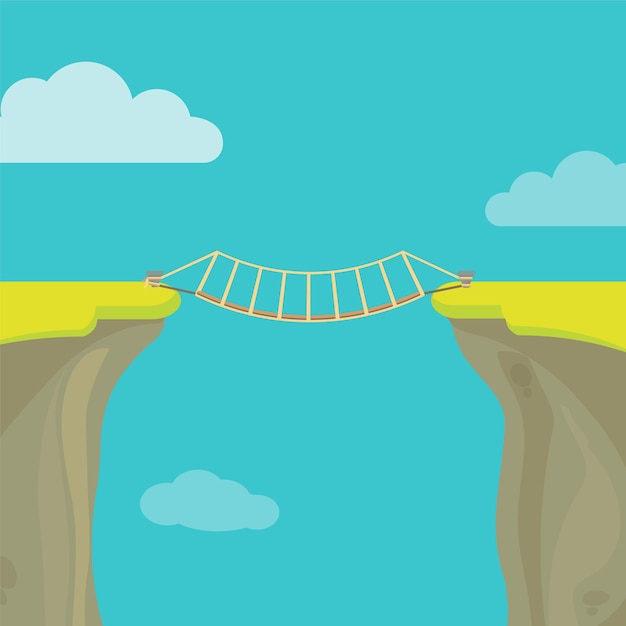 Premium Vector | Abyss, gap or cliff concept with bridge sky and clouds.