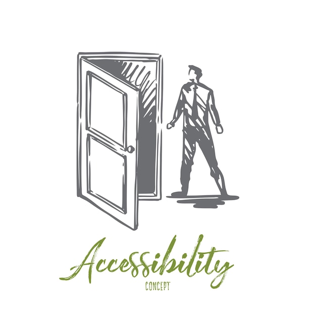 Premium Vector Access Door Open Enter Business Concept Hand Drawn Man Near Open Door Concept Sketch