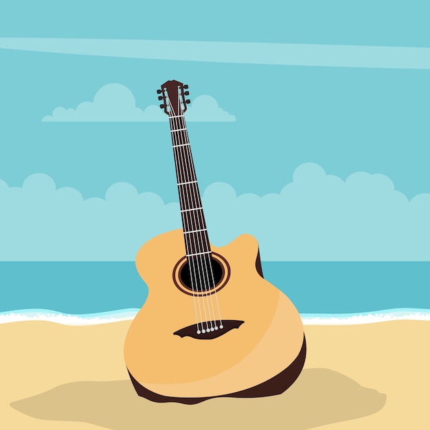 Download Acoustic guitar design with beach in summer | Premium Vector