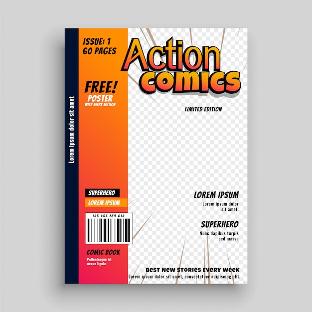 Free Vector Action Comic Book Cover Page Template Design