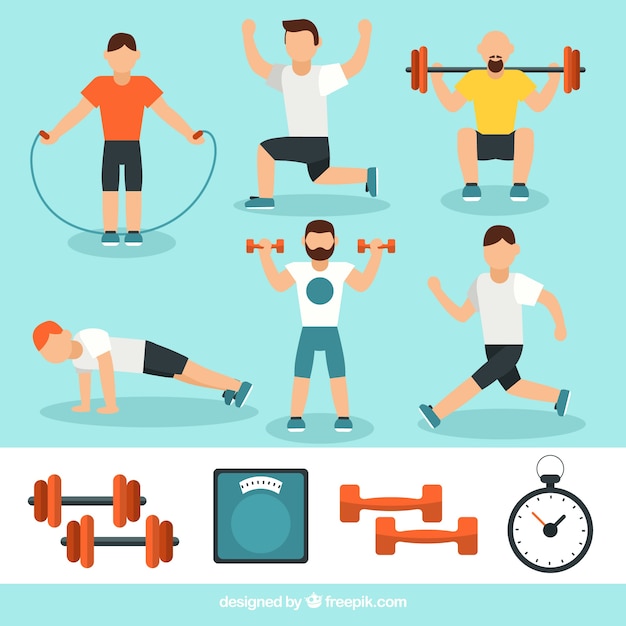 Active men doing different physical exercises Vector ...