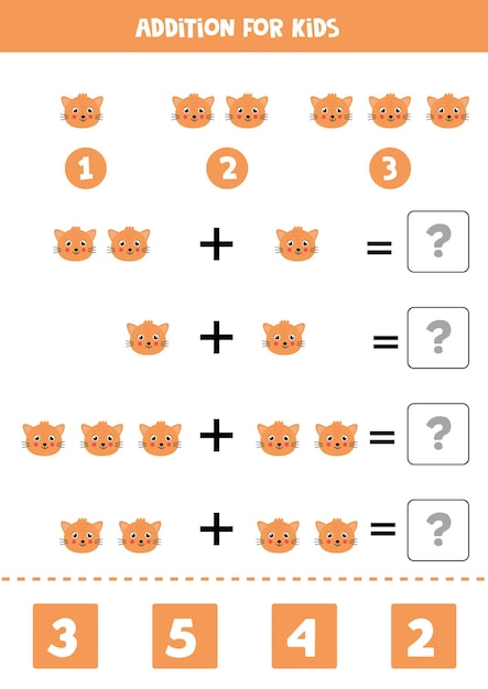 premium-vector-addition-game-with-cute-cartoon-cat-face-math-game