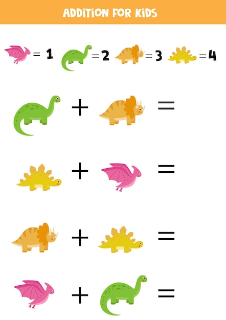 Premium Vector | Addition With Different Dinosaurs. Educational Math ...