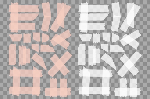 透明な背景に分離された接着剤とマスキングテープセット プレミアムベクター