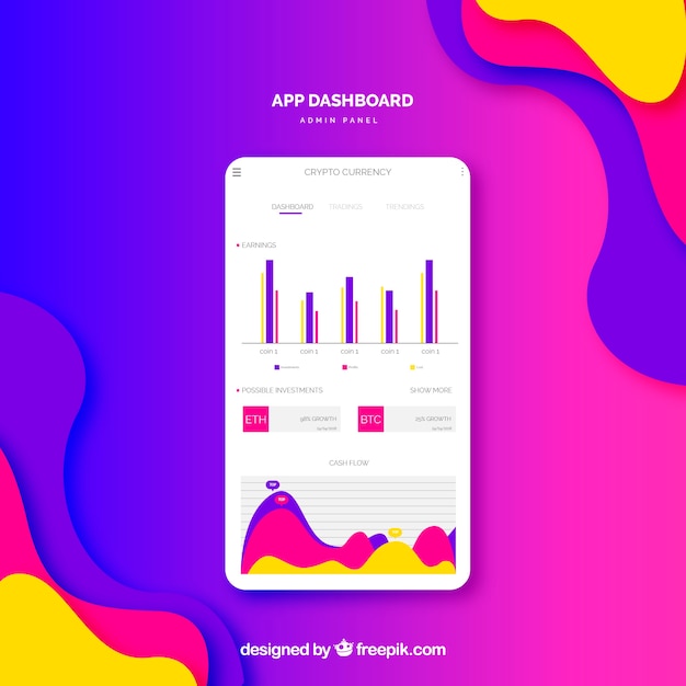 Admin app dashboard template with flat design Free Vector
