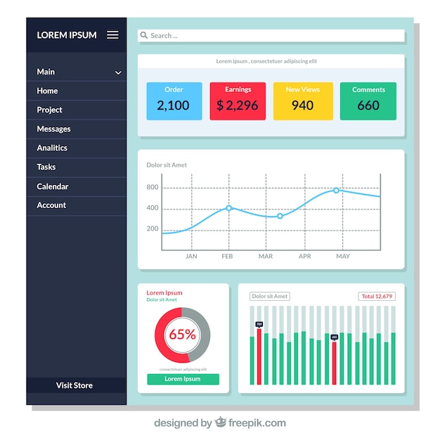 Free Vector Dashboard Admin Panel With Flat Design - Vrogue