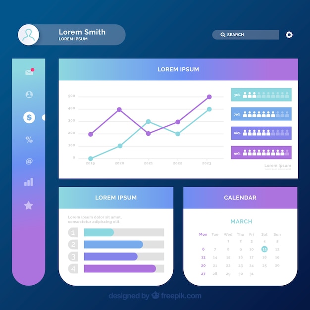 Admin dashboard panel with gradient style Free Vector
