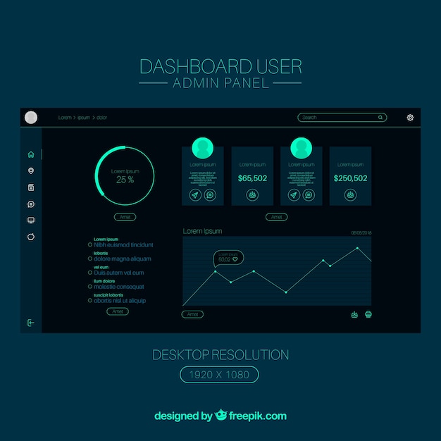 Admin Dashboard Template With Flat Design Free Vector