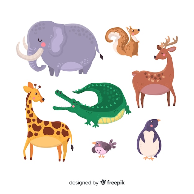 Free Vector | Adorable animal collection in hand drawn