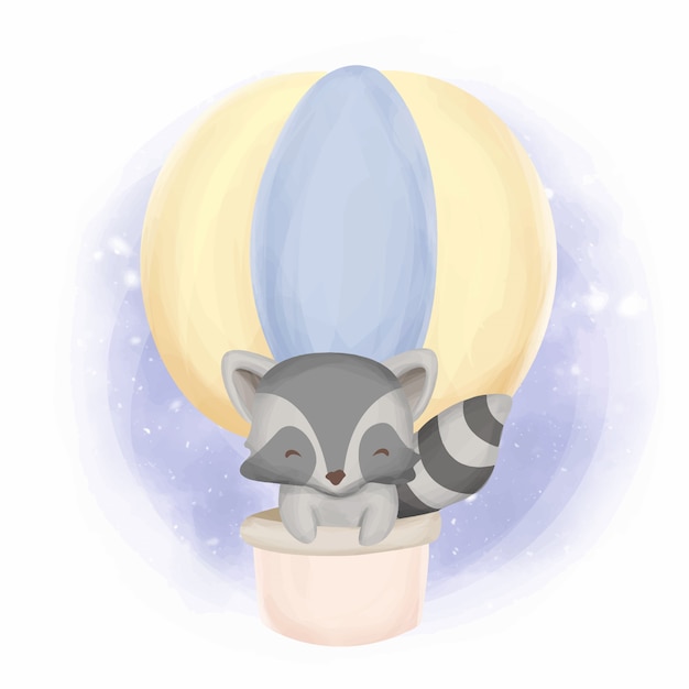 Download Adorable baby raccoon with balloon | Premium Vector