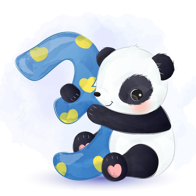 Download Premium Vector | Adorable birthday panda watercolor