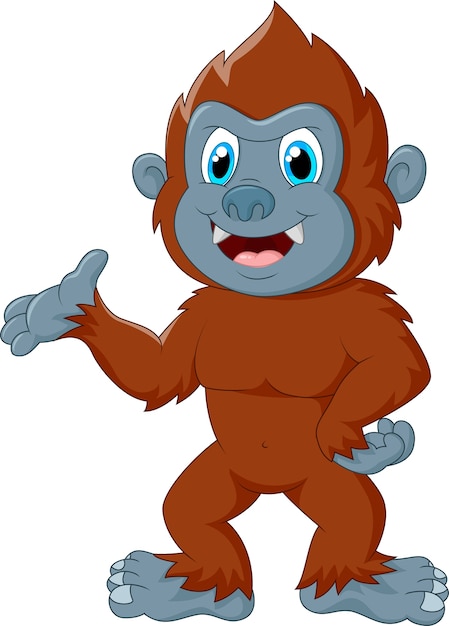 Adorable cartoon sasquatch waving hand isolated Vector | Premium Download