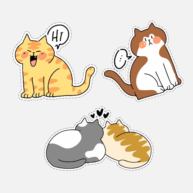 Premium Vector Adorable Cute Cat Kitten Doodle Illustration Sticker Iii Asset Set Best For Messenger Chat App Print