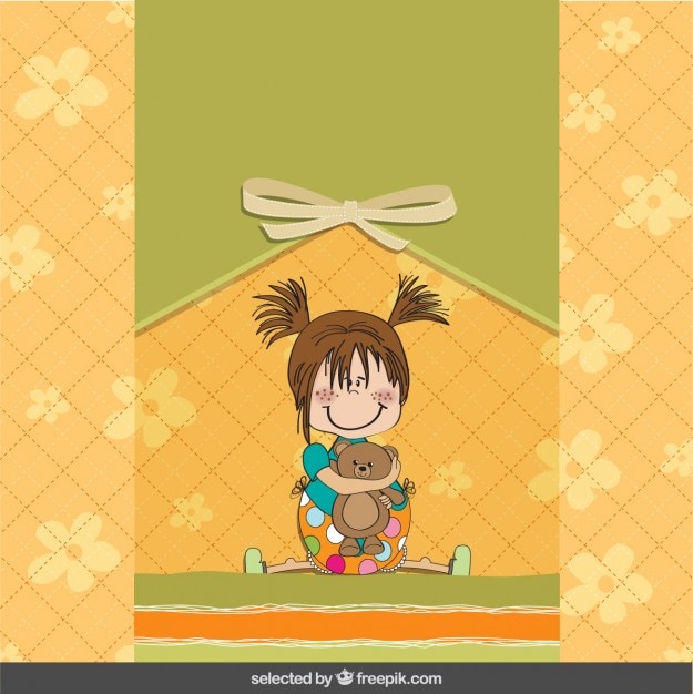 Free Vector | Adorable girl with teddy bear baby shower card
