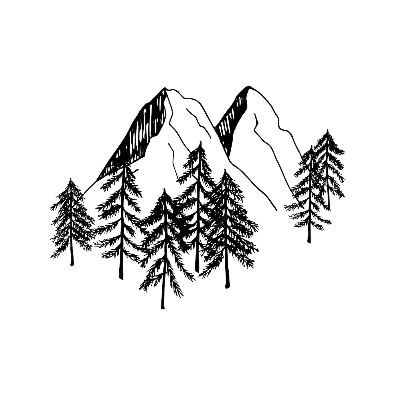 Premium Vector | Adorable hand drawn vector mountain and trees clip art ...