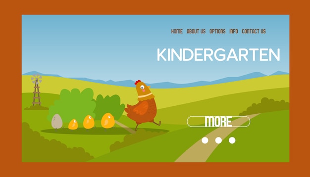 愛らしい鶏と雛のバナーイラスト ひな鶏 牧草地の家禽や家禽のかわいいかわいい家族 幼稚園のウェブサイトのデザイン 農業 プレミアムベクター