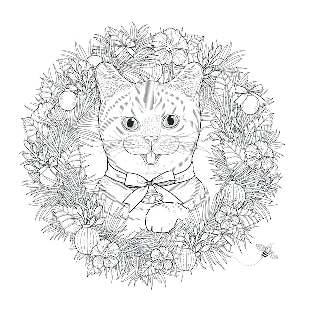 Premium Vector | Adorable kitty coloring page in exquisite style