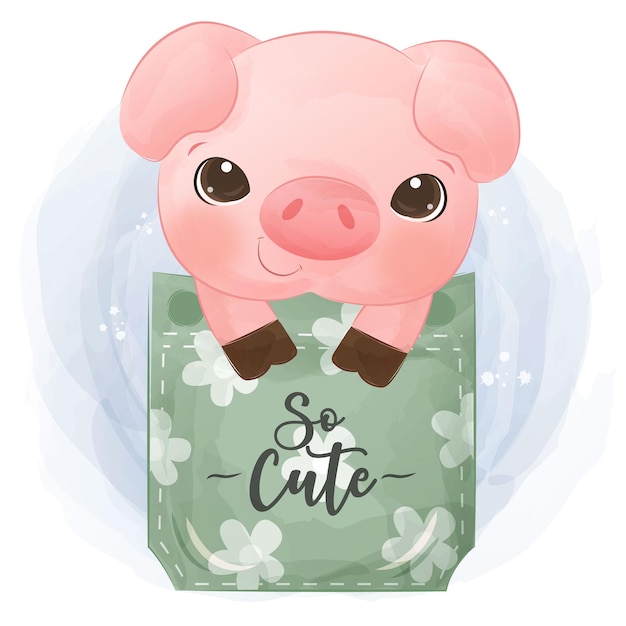 水彩で愛らしい子豚のイラスト プレミアムベクター
