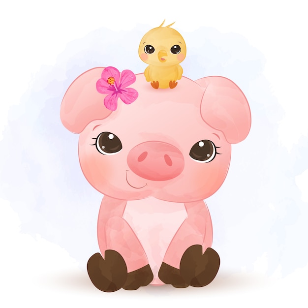 Download Premium Vector | Adorable little pig watercolor