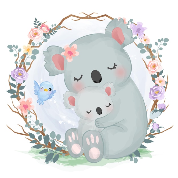 Premium Vector Adorable Mommy And Baby Koala In Watercolor