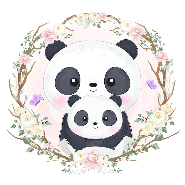 Premium Vector | Adorable mommy and baby panda in ...