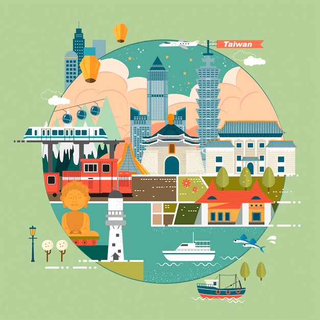 Premium Vector | Adorable taiwan travel concept illustration