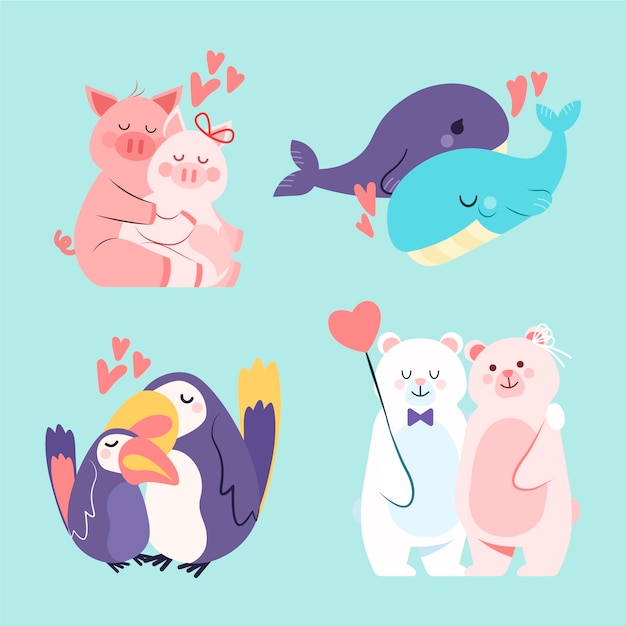 Download Adorable valentine's day animal couple collection | Free ...