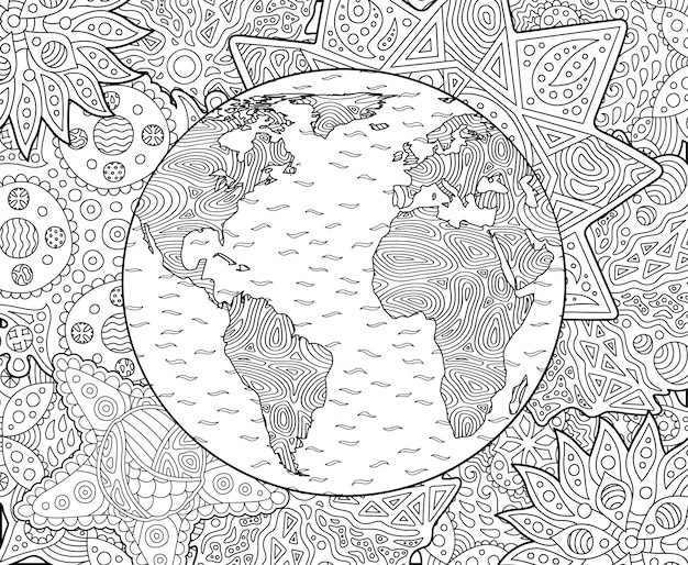 Premium Vector Adult Coloring Book Page With Planet Earth