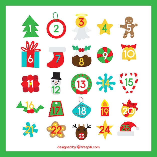 Advent calendar in a green frame Free Vector