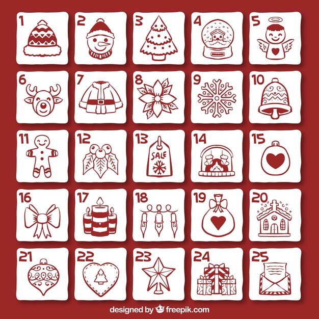 Advent calendar of christmas decoration sketches