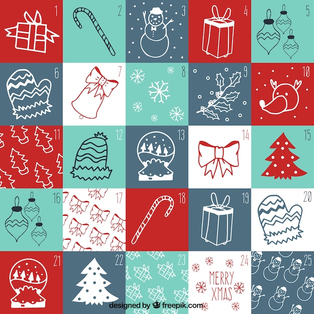 Advent calendar of christmas drawings Vector Free Download