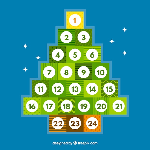 Advent calendar in a shape of a christmas tree Free Vector