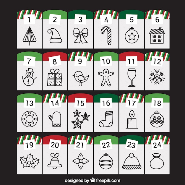 Free Vector Advent calendar with christmas drawings