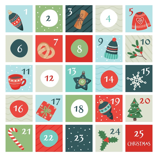 Premium Vector Advent calendar with christmas elements.
