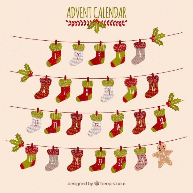 Free Vector Advent Calendar With Days In A Shape Of Christmas Socks