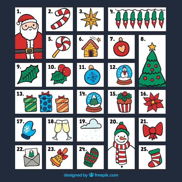Download Vector Advent Calendar With Hand Drawn Christmas Attributes Vectorpicker
