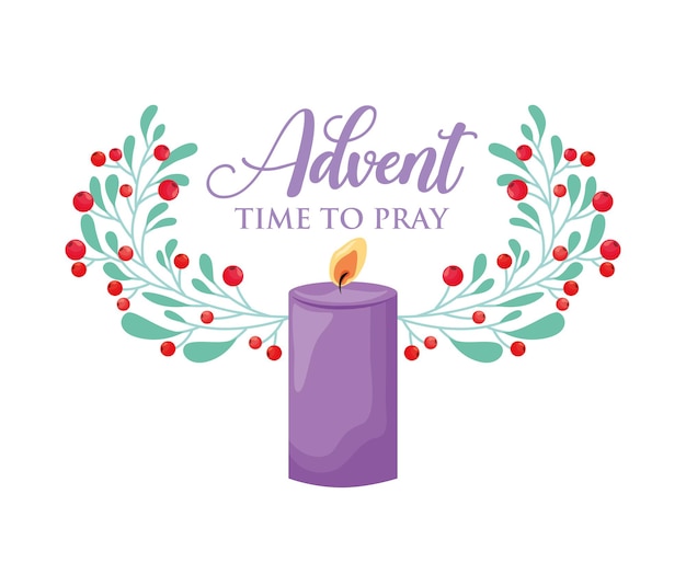 Premium Vector | Advent season with purple candle between branches ...