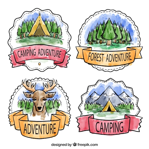 Adventure badges in watercolor style