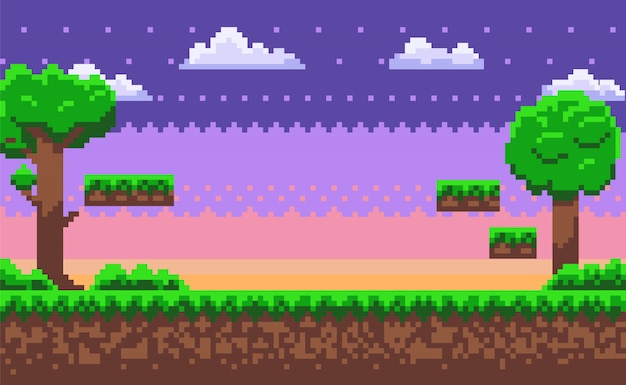 Adventure map, pixel game, green nature vector Premium Vector